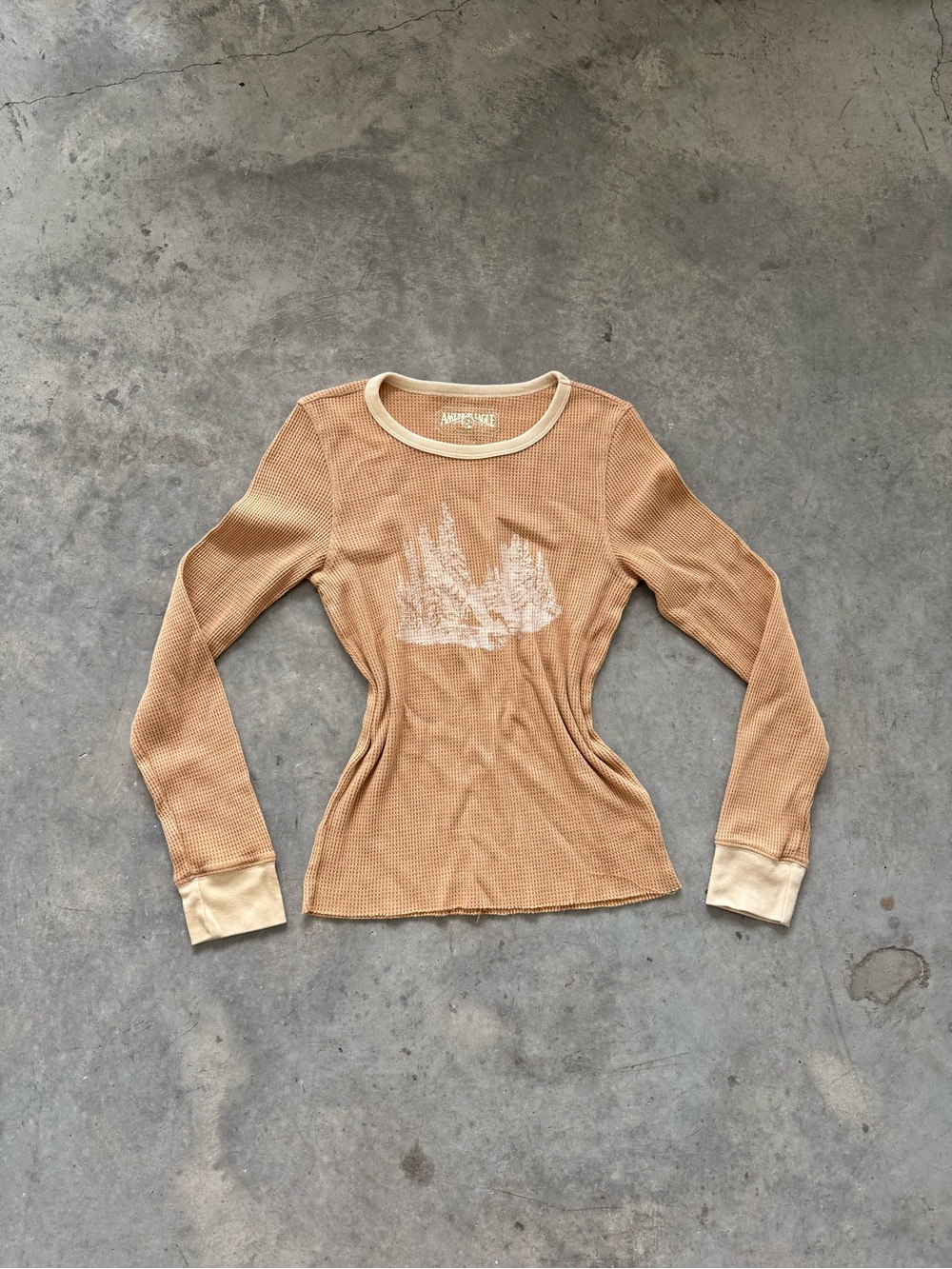 American Eagle Outfitters Waffle Knit Long-Sleeve Tee with Cream Trim